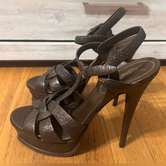 Yves Saint Laurent YSL Bronze Brune Tribute Sandals Heels - Picture 4 of 7